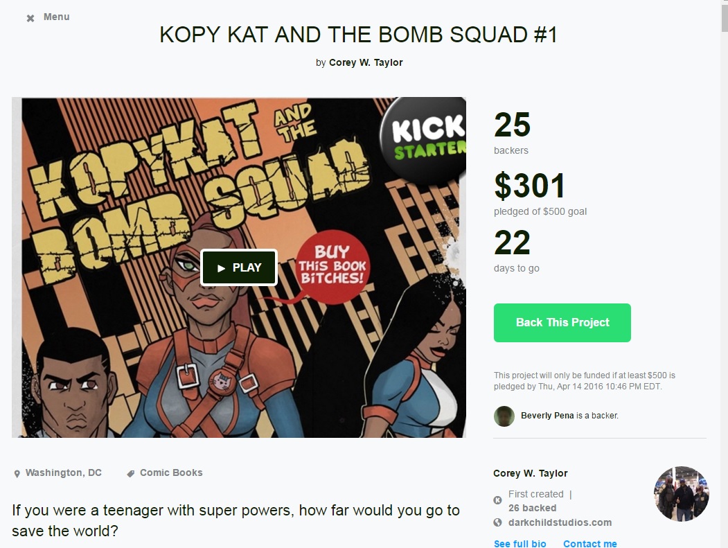 KOPY KAT AND THE BOMB SQUAD #1: KICK STARTER CAMPAIGN IS NOW LIVE!